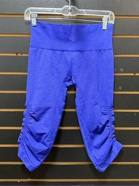 Lululemon Gather & Crow Crop Leggings Ruched Capri Pants Sz 6 Blue Purple